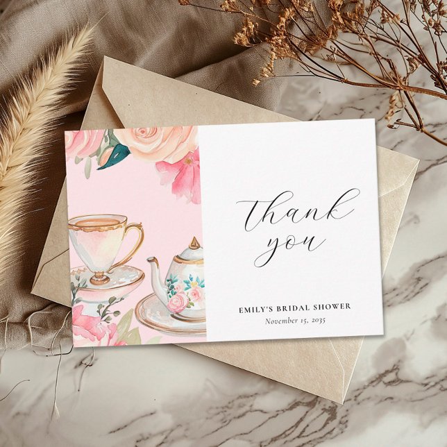 Carte De Remerciements Fête de mariage élégante et florale avec thé (Créateur téléchargé)