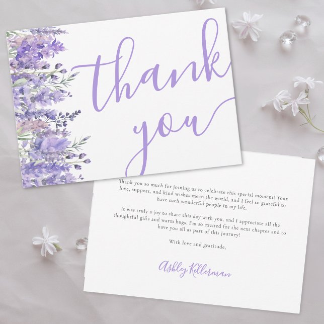 Carte De Remerciements Fête de mariage élégante lavande violet floral (Elegant Lavender Purple Floral Bridal Shower Thank You Card)
