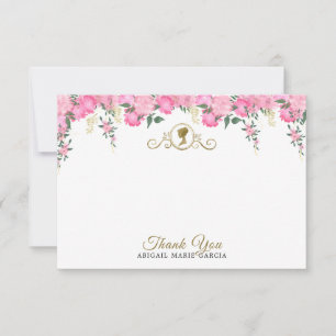 Carte De Remerciements Fête de mariage élégante rose pâle florale victori