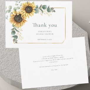 Carte De Remerciements Fête de mariage élégante tournesol eucalyptus flor