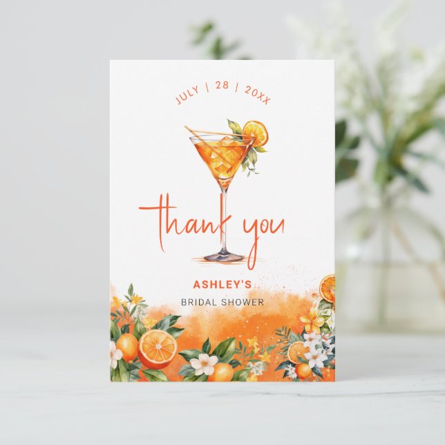 Carte De Remerciements Fête de mariage Fleurs d'orange aquarelle Spritz (Debout devant)