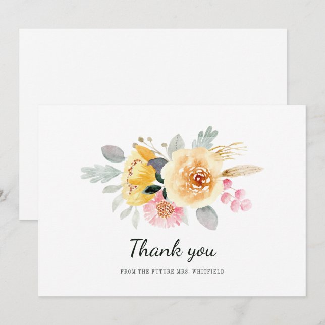 Carte De Remerciements Fête de mariage floral aquarelle (Devant / Derrière)