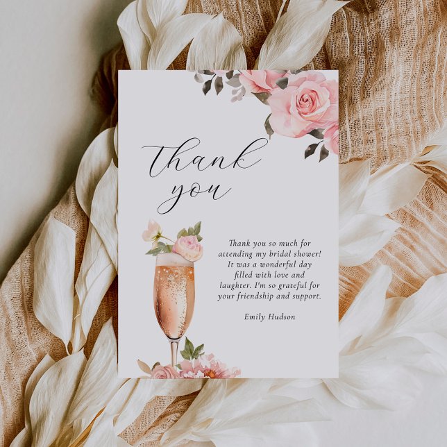 Carte De Remerciements Fête de mariage floral aux pétales et prosecco (Créateur téléchargé)