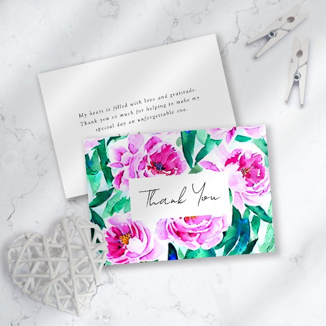 Carte De Remerciements Fête de mariage floral Paeonia rose (Créateur téléchargé)