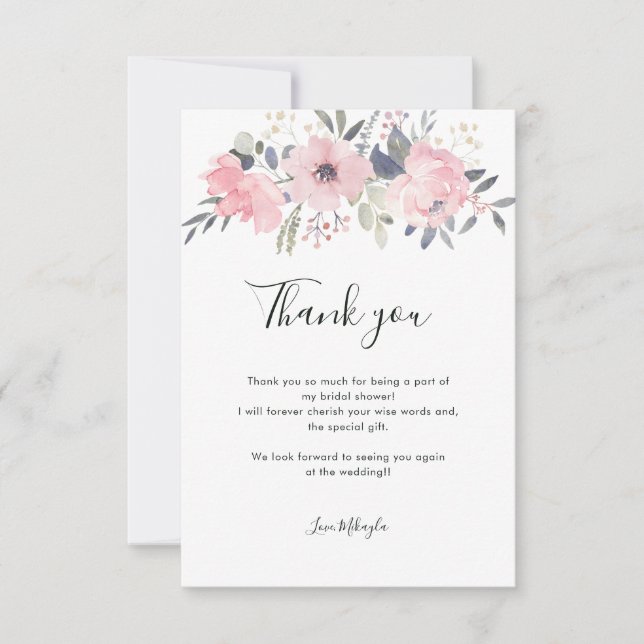 Carte De Remerciements Fête de mariage Florale Aquarelle Rose (Devant)