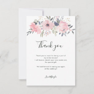 Carte De Remerciements Fête de mariage Florale Aquarelle Rose