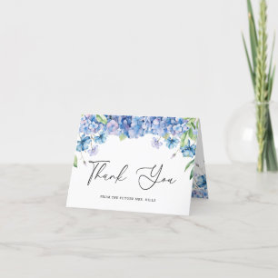 Carte De Remerciements Fête de Mariage Florale aux Hortensias Bleus Moder