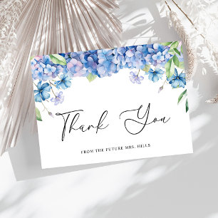 Carte De Remerciements Fête de Mariage Florale avec Hydrangeas Bleus Mode