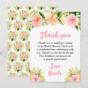 Carte De Remerciements Fête de Mariage Florale de la Jungle Tropicale