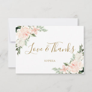 Carte De Remerciements Fête de mariage Florale Rose Tendre