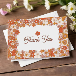 Carte De Remerciements Fête de mariage Groovy Rétro Rose Orange