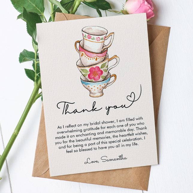 Carte De Remerciements Fête de mariage Modern Blush Tea Party (Créateur téléchargé)
