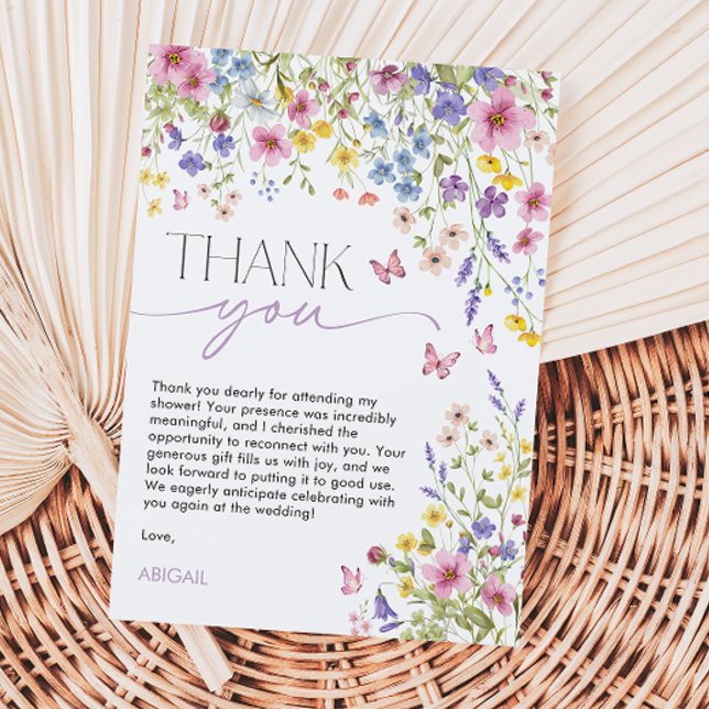 Carte De Remerciements Fête de mariage papillon Amour en fleurs (Love in Bloom Butterfly Bridal Shower Thank You Card)