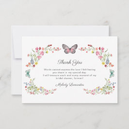 Carte De Remerciements Fête de mariage papillon fleur sauvage