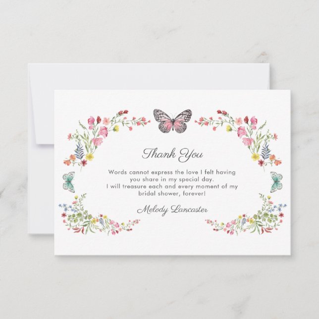 Carte De Remerciements Fête de mariage papillon fleur sauvage (Devant)