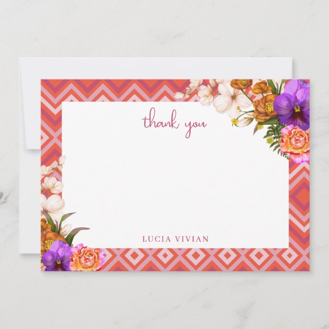 Carte De Remerciements Fête de mariage rétro florale fuchsia (Devant)