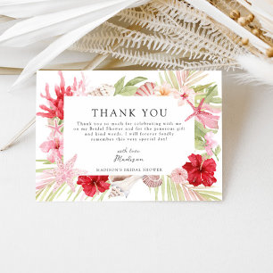 Carte De Remerciements Fête de mariage rose coquillages tropicaux