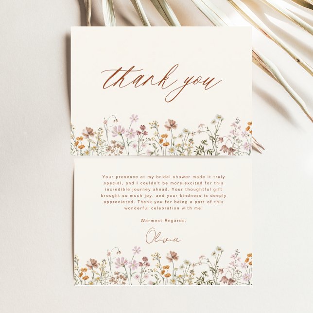 Carte De Remerciements Fête de mariage Terracotta aux fleurs sauvages (Créateur téléchargé)