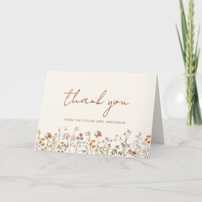 Carte De Remerciements Fête de mariage Terracotta Fleur Sauvage (Devant)