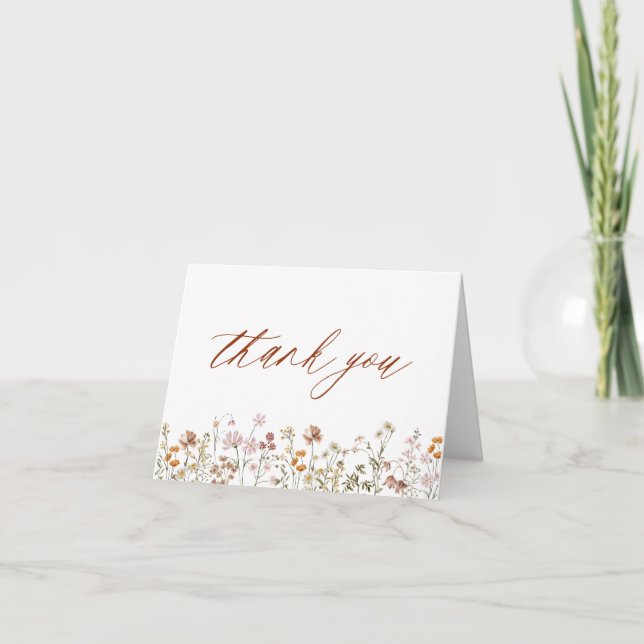Carte De Remerciements Fête de mariage Terracotta Fleur Sauvage (Devant)