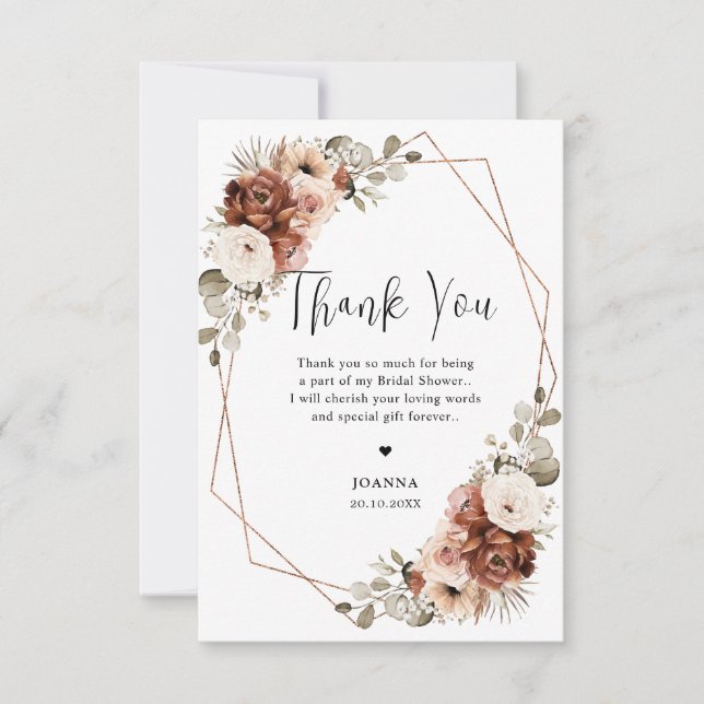 Carte De Remerciements Fête de mariage Terracotta Pampas Grass Rustique (Devant)
