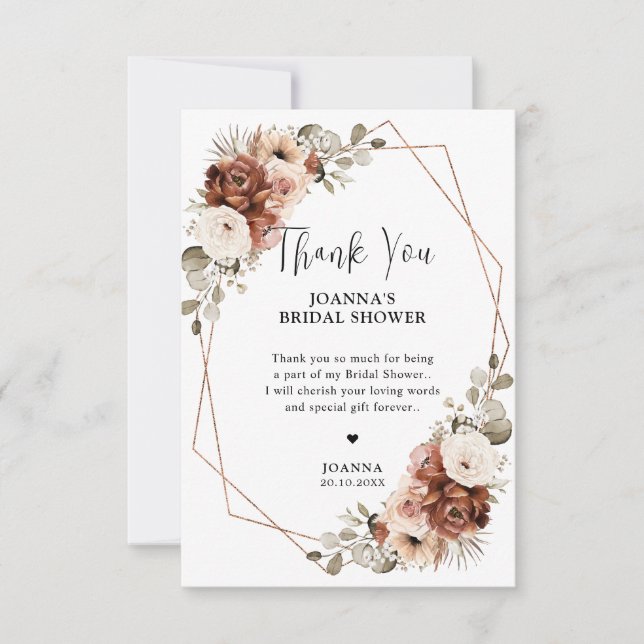 Carte De Remerciements Fête de mariage Terracotta Pampas Grass Rustique (Devant)