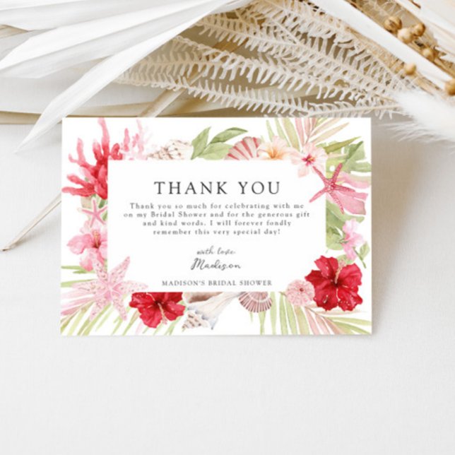 Carte De Remerciements Fête de mariage tropical rose coquillages (Créateur téléchargé)