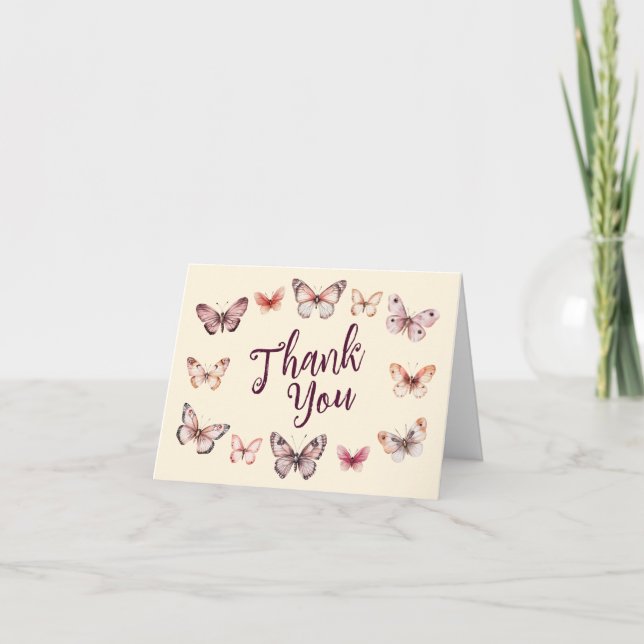 Carte De Remerciements Fête de Mariée Papillons Élégants PERSONNALISÉE (Devant)