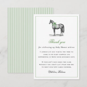Carte De Remerciements Fête de naissance bébé élégante verte vintage équi