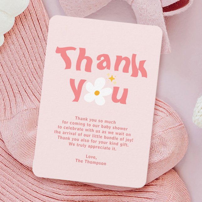 Carte De Remerciements Fête de Naissance Bébé en Fleur Rose Daisy Printem (Créateur téléchargé)