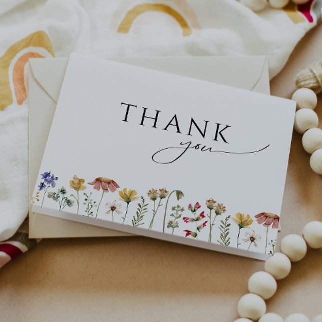 Carte De Remerciements Fête de Naissance Bébé Pliée Fleur Sauvage Colorée (Créateur téléchargé)