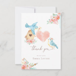Carte De Remerciements Fête de naissance fille aux petits oiseaux aquarel