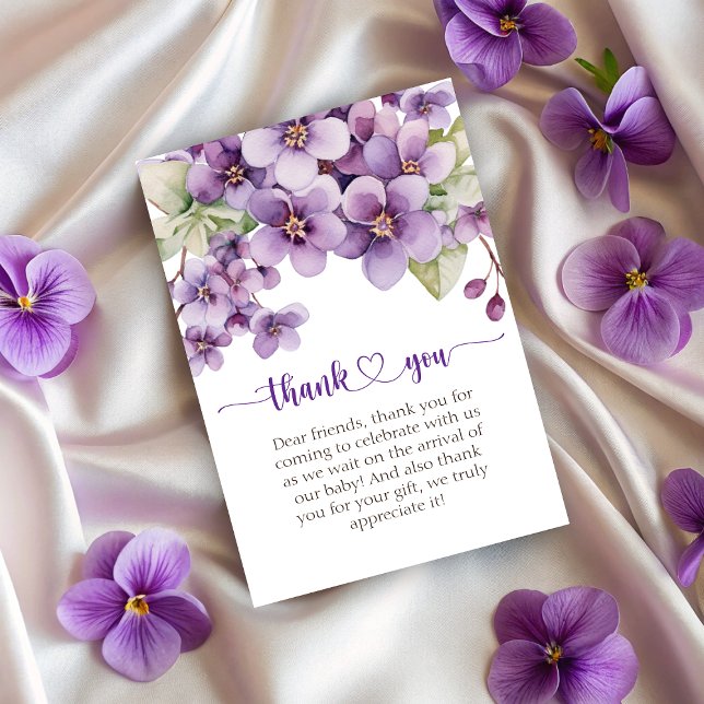 Carte De Remerciements Fête de Naissance Fleurs Violettes Violettes d'Été (Summer Purple Violet Flowers Baby Shower Thank You Card)