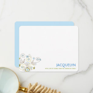 Carte De Remerciements Fête de Naissance Garçon Chic Fleurs Bleues Fantai