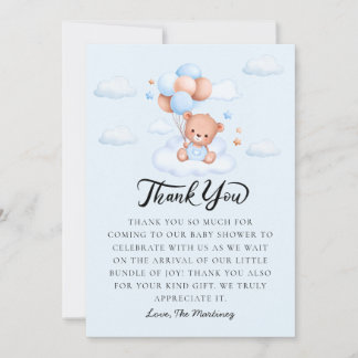 Carte De Remerciements Fête de naissance Ourson Bleu Garçon
