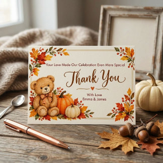 Carte De Remerciements Fête de naissance ourson d'automne