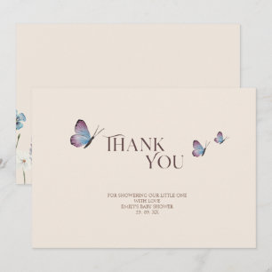Carte De Remerciements Fête de Naissance Papillons Pastel Fleurs Sauvages