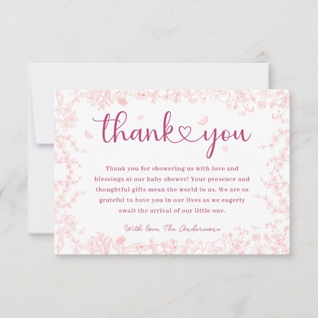 Carte De Remerciements Fête de naissance Peach Pink Garden Chinoiserie  (Devant)