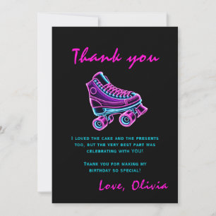Carte De Remerciements Fête de patinage à rouleaux Filles Neon Glow Anniv
