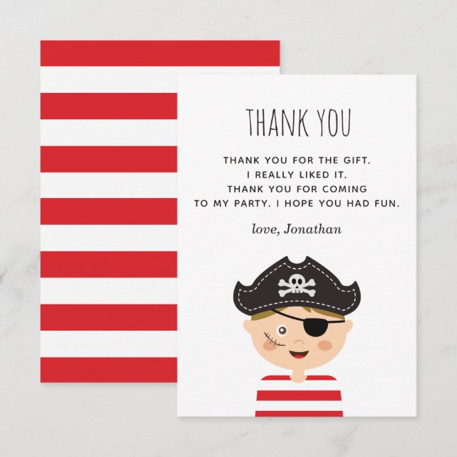 Carte De Remerciements Fête de pirate amusante pour les enfants. Bébé gar (Devant / Derrière)