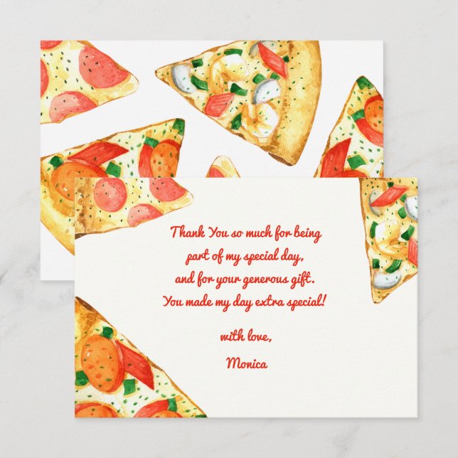 Carte De Remerciements Fête de pizza Watercolor (Devant / Derrière)