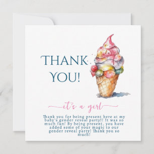 Carte De Remerciements Fête de Révélation du Sexe Glace C'est une Fille