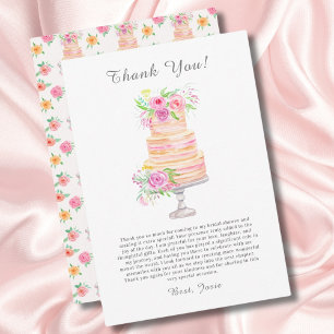 Carte De Remerciements Fête des mariées Aquarelle Gâteau Couché Avec Rose
