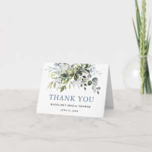 Carte De Remerciements Fête des mariées Aquarelle Verdure Dusty Blue Note