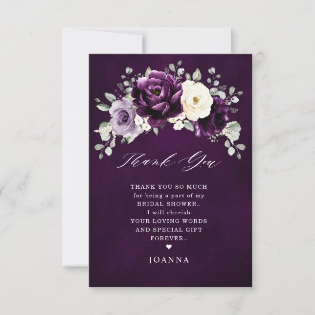 Carte De Remerciements Fête des mariées blanche d'aubergine de prune viol (Devant)