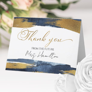 Carte De Remerciements Fête des mariées bleue Abstraite Gold Navy