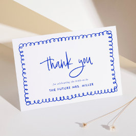 Carte De Remerciements Fête des mariées bleue française tirée à la main