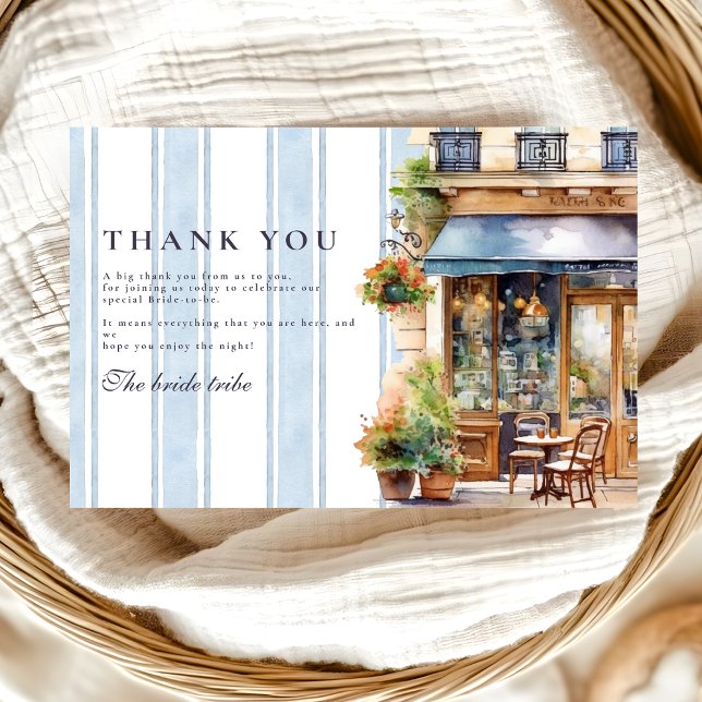 Carte De Remerciements Fête des mariées Blue French Café (Créateur téléchargé)