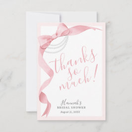 Carte De Remerciements Fête des mariées Coquette Pink Bow & Pearl Simple