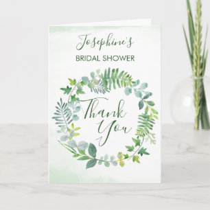 Carte De Remerciements Fête des mariées d'aquarelle de feuillage vert